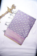 Pastel Lavender Linen-Cotton Saree with Zari Border & Tassels(RLSS-244)