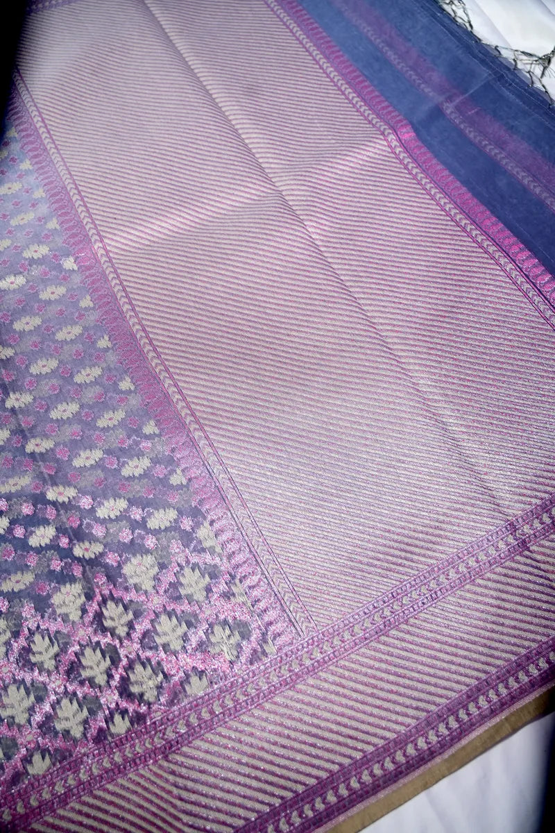 Pastel Lavender Linen-Cotton Saree with Zari Border & Tassels(RLSS-244)