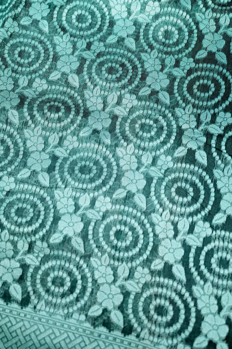 Sea Green Handloom Cotton Saree with Circular Floral Jaal & Lattice Border(RLSS-246)