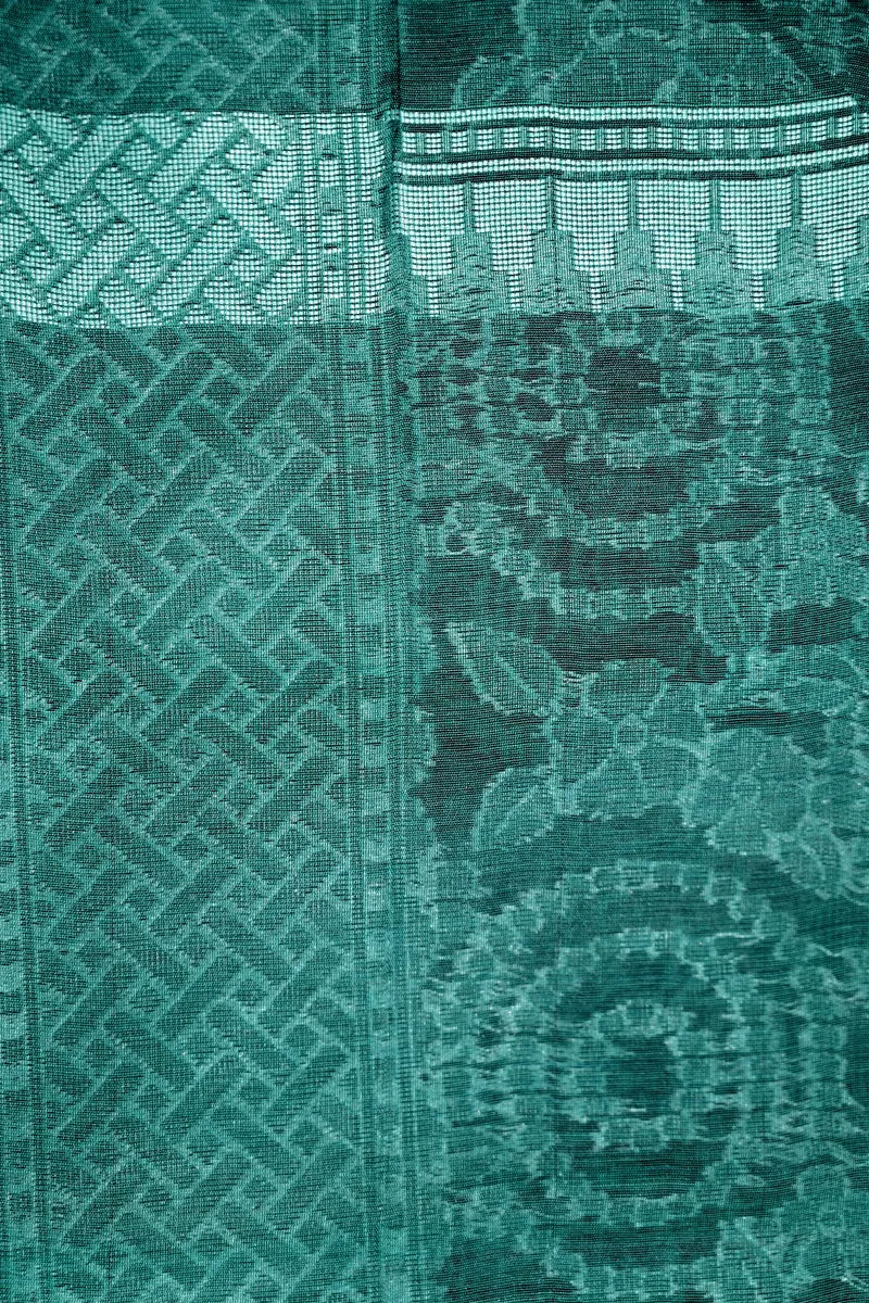 Sea Green Handloom Cotton Saree with Circular Floral Jaal & Lattice Border(RLSS-246)
