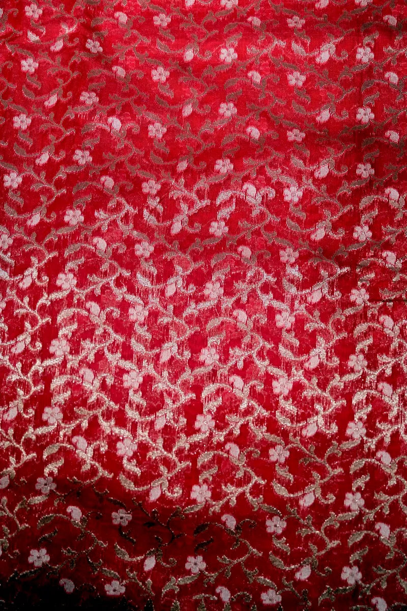 Crimson Red Handwoven Cotton Saree with All-Over Silver-Gold Floral Jaal(RLSS-247)