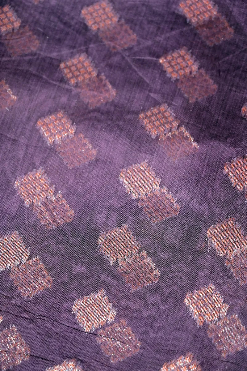 Deep Violet Soft Cotton Saree with Antique Copper Zari Diamond Motifs(RLSS-248)
