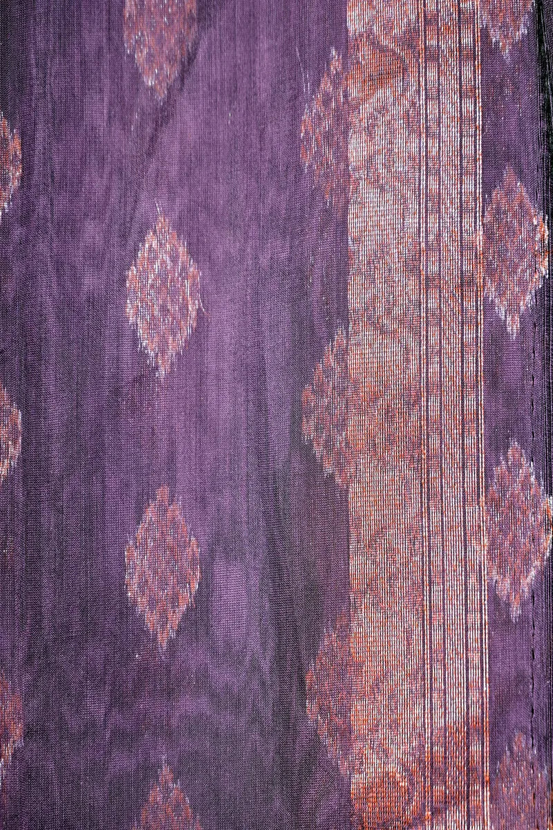 Deep Violet Soft Cotton Saree with Antique Copper Zari Diamond Motifs(RLSS-248)