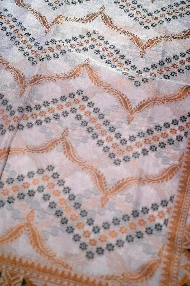 Soft Lavender Pure Cotton Saree with Traditional Geometric Motif Border(RLSS-249)