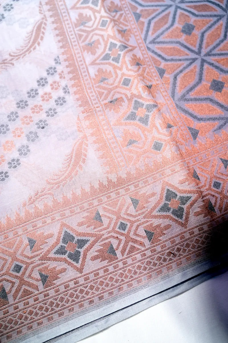 Soft Lavender Pure Cotton Saree with Traditional Geometric Motif Border(RLSS-249)
