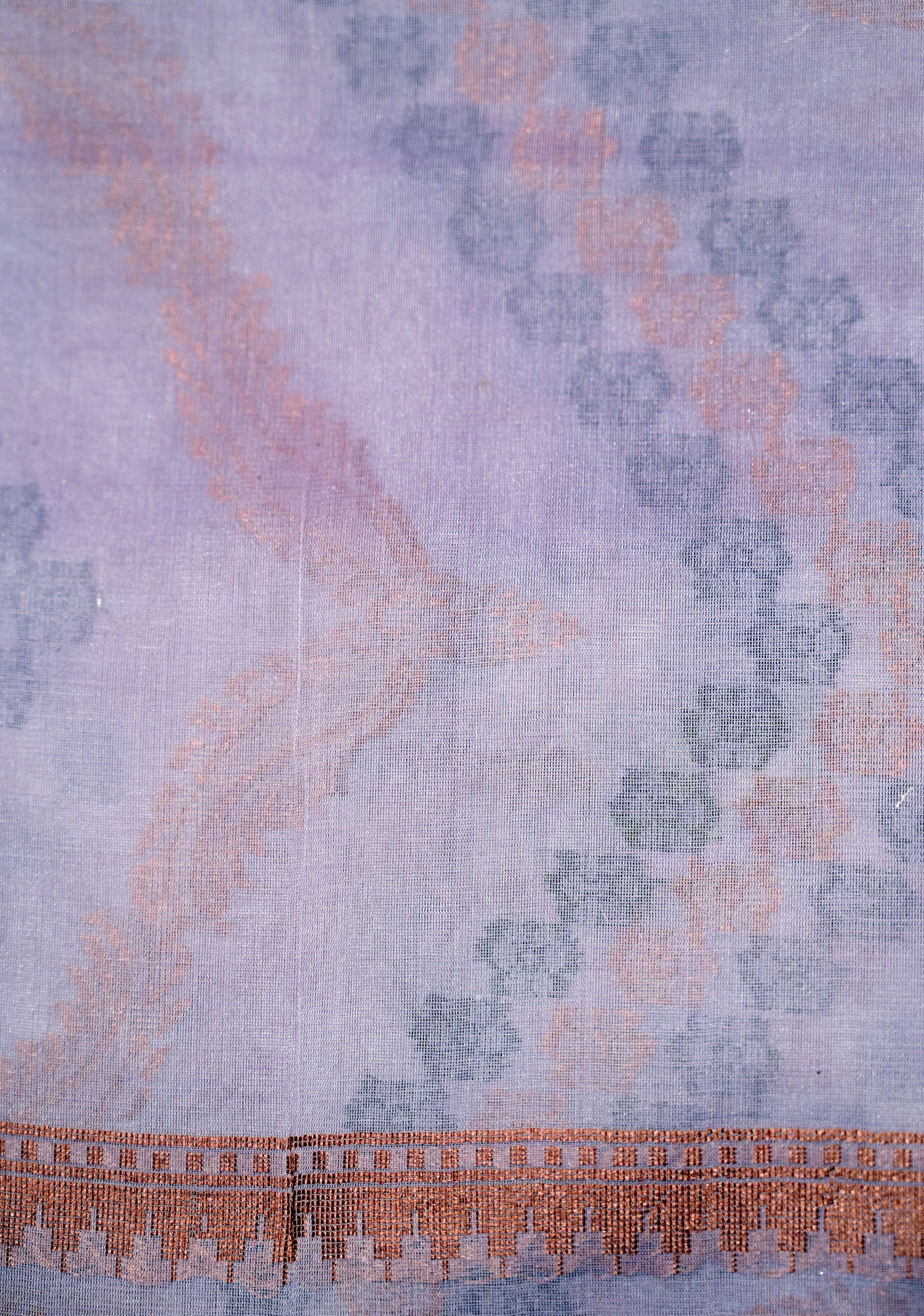 Soft Lavender Pure Cotton Saree with Traditional Geometric Motif Border(RLSS-249)
