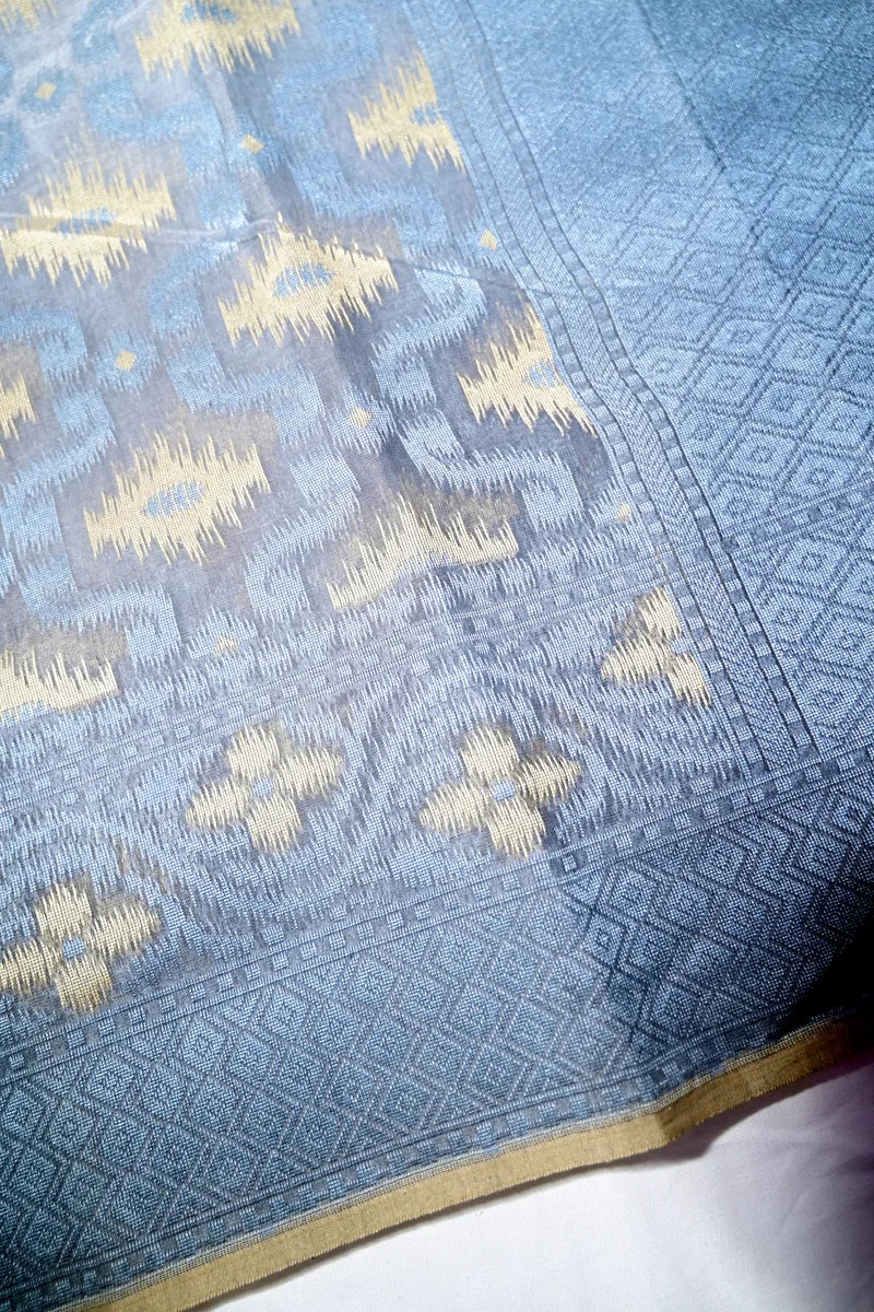 Royal Slate Blue Handloom Cotton Saree with Intricate Geometric Border(RLSS-250)