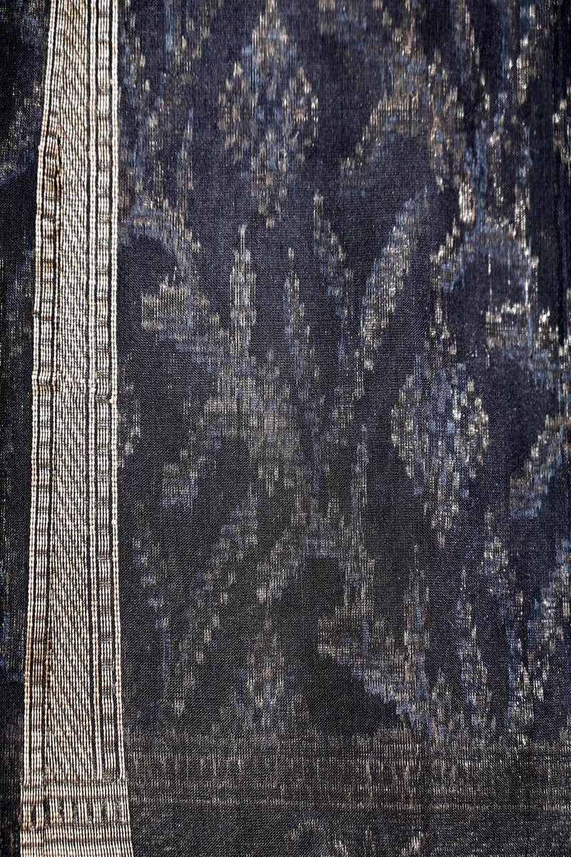 Midnight Navy Pure Cotton Saree with All-Over Geometric Leaf Jaal & Floral Border(RLSS-256)