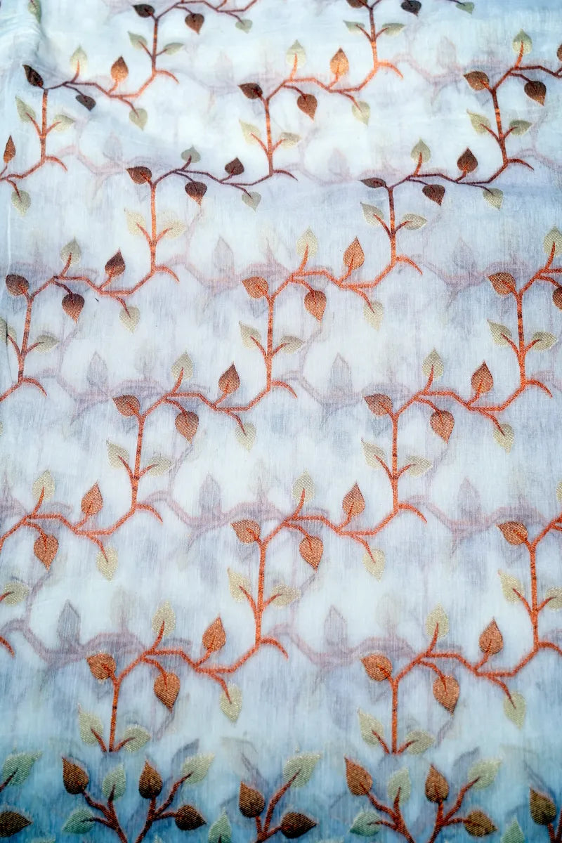 Ivory Handloom Cotton Saree featuring All-Over Autumn Leaf Jaal Design(RLSS-257)
