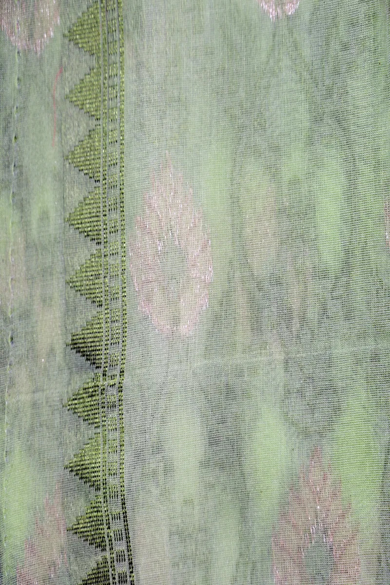 Mint Green Pure Cotton Saree with Blush Pink Floral Jaal & Detailed Zari Border(RLSS-260)