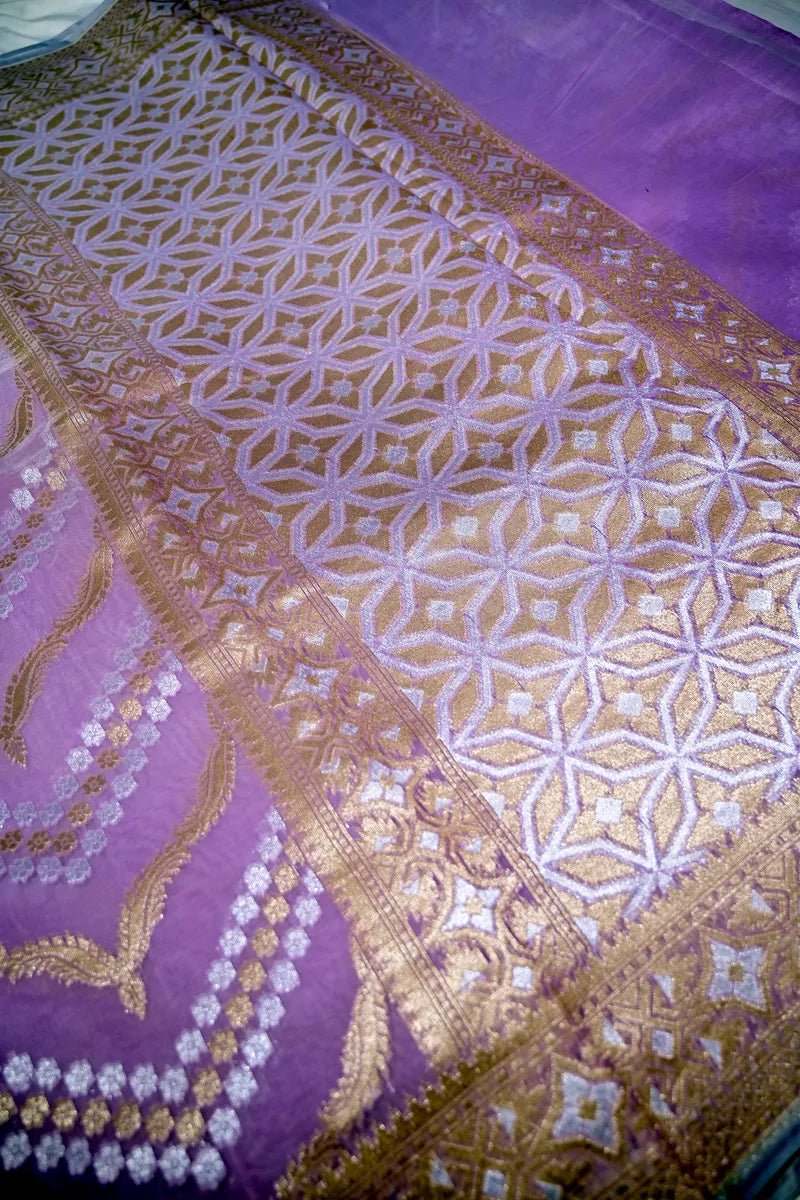 Vibrant Orchid Purple Pure Cotton Saree with Antique Gold Zari Woven Border(RLSS-262)