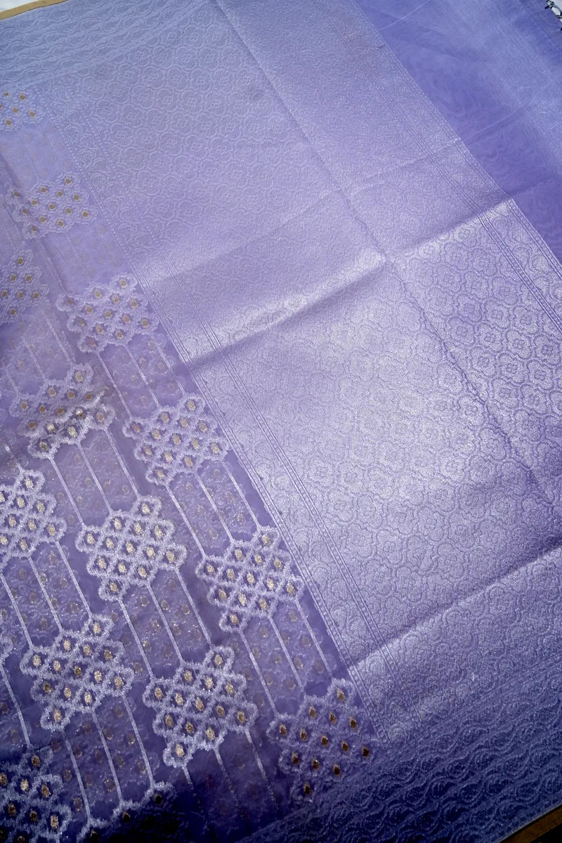 Light Violet Handloom Cotton Saree featuring Vertical Stripe Weave & Rich Zari Border(RLSS-261)
