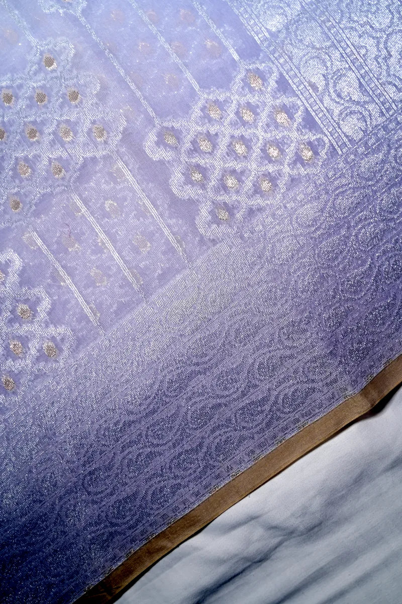 Light Violet Handloom Cotton Saree featuring Vertical Stripe Weave & Rich Zari Border(RLSS-261)