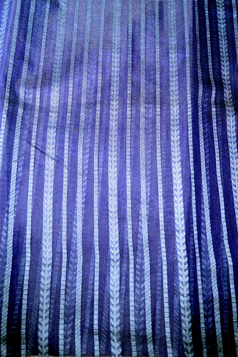 Deep Indigo Handloom Cotton Saree featuring Intricate Floral Brocade & Zari Border(RLSS-254)
