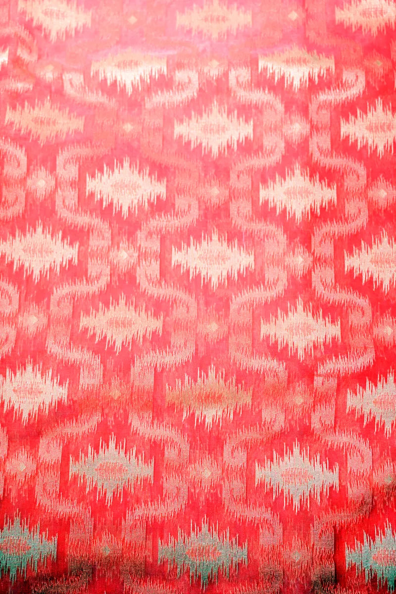 Strawberry Pink Handloom Cotton Saree featuring Geometric Diamond Weave & Floral Border(RLSS-263)