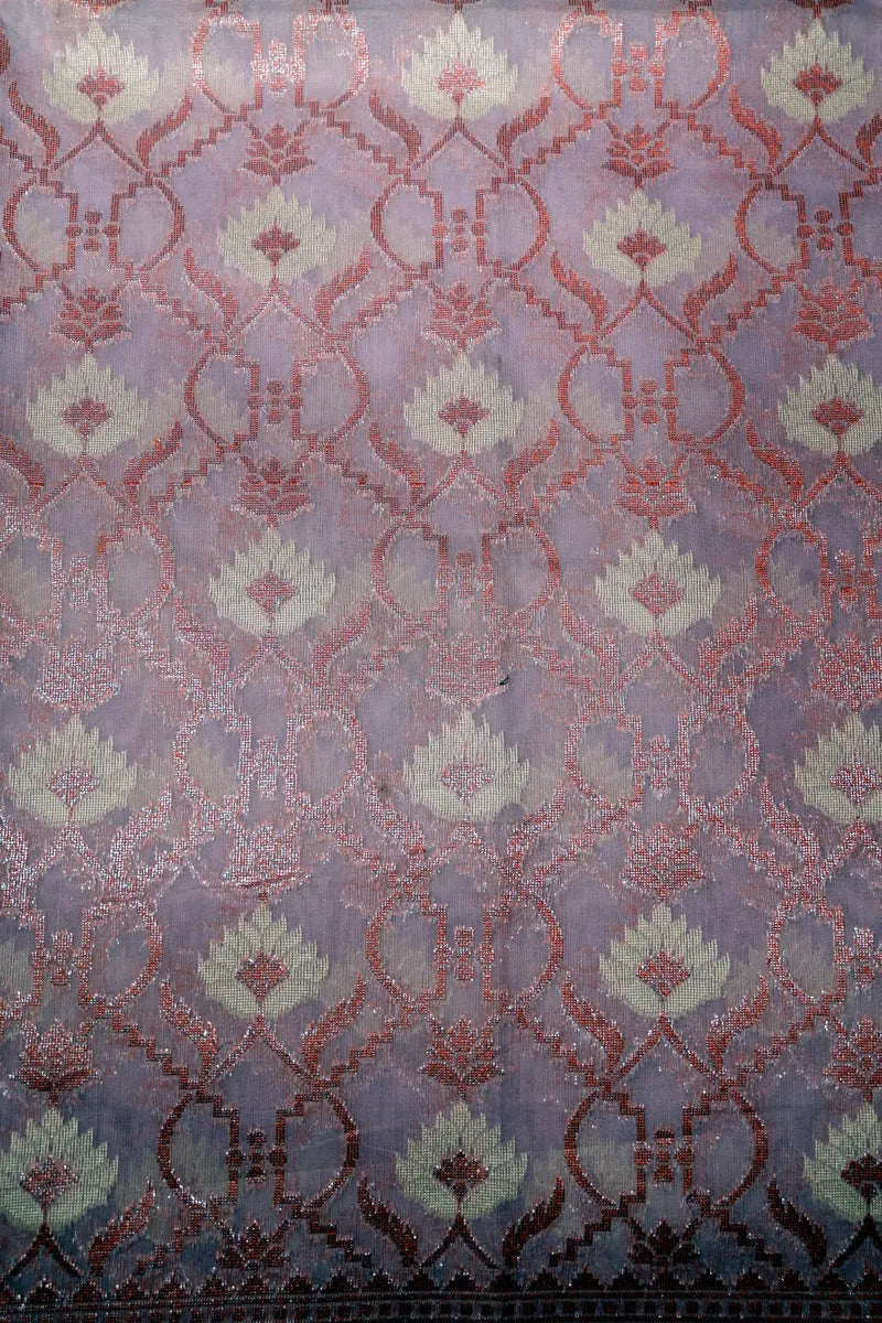 Baby Pink & Lavender Sheer Cotton Saree with Traditional Zari Border (RLSS-267)