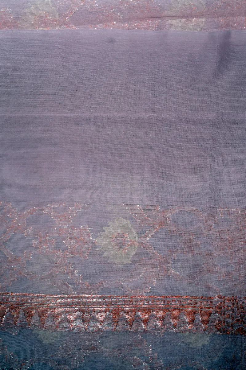 Baby Pink & Lavender Sheer Cotton Saree with Traditional Zari Border (RLSS-267)