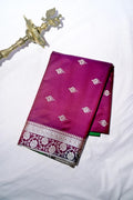 Wine Magenta Banarasi Katan Silk Saree with Silver Zari Butis & Floral Border (RLSS-270)