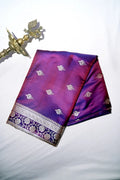 Royal Purple Dhoop-Chhaon Handloom Banarasi Kataan Silk Saree Featuring Silver Floral Border (RLSS-268)