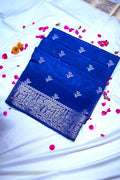 Royal Blue Banarasi Silk Saree with Silver Zari Floral Bootis & Intricate Border(RLSS-231)
