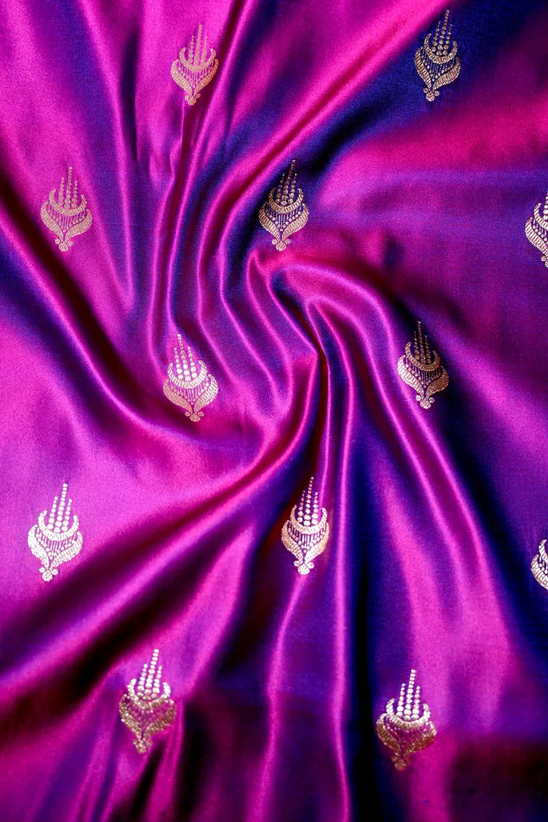 Dual-Tone Magenta & Purple Banarasi Silk Saree with Antique Gold Zari Floral Border (RLSS-284)