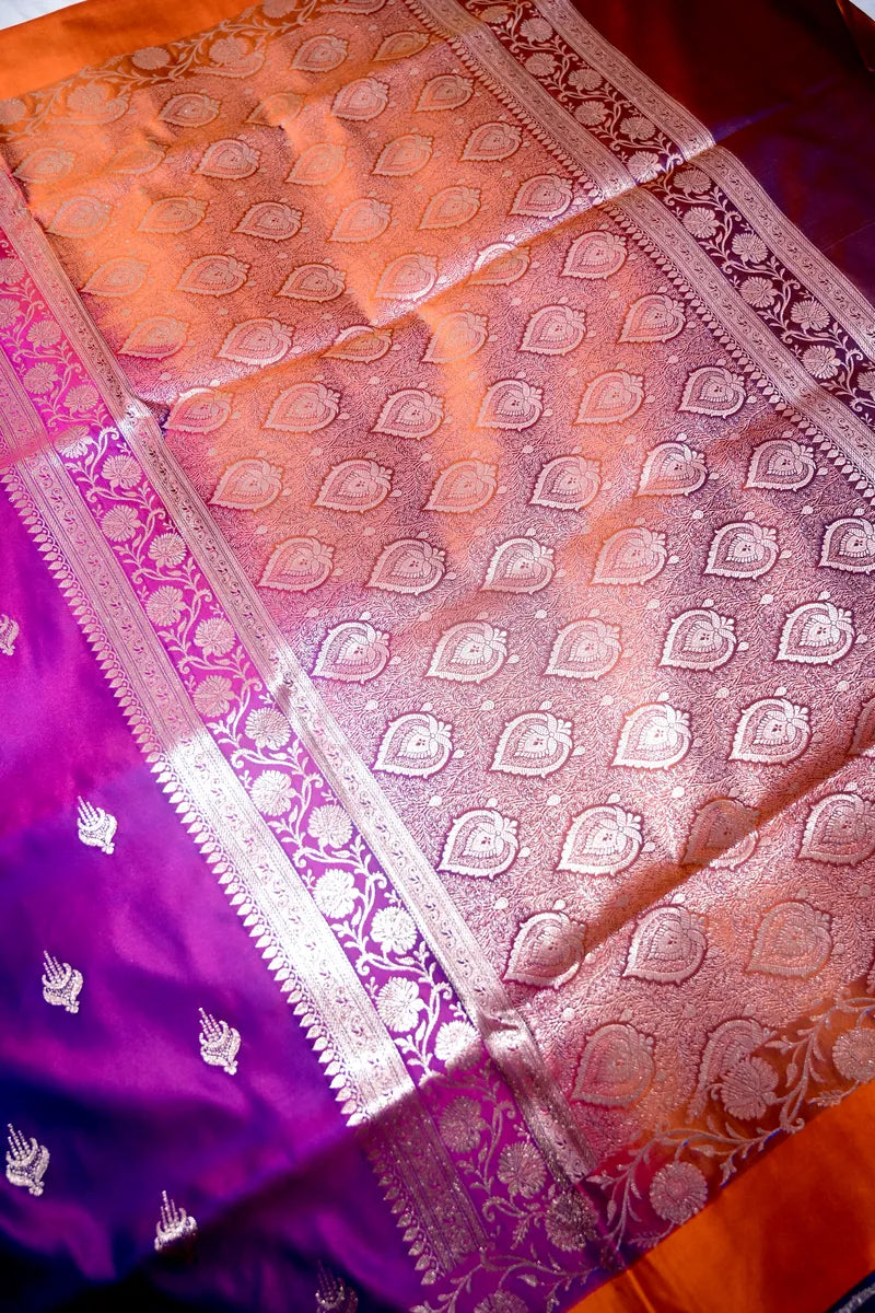 Dual-Tone Magenta & Purple Banarasi Silk Saree with Antique Gold Zari Floral Border (RLSS-284)