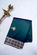 Peacock Teal Green Banarasi  Silk Saree with Antique Golden Motif Border (RLSS-280)