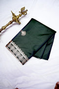 Bottle Green Banarasi Silk Saree with Antique Golden Motif Border (RLSS-279)