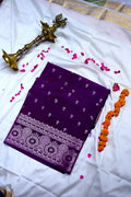 Deep Violet Banarasi Silk Saree with Silver Zari Floral Bootis & Mandala Border(RLSS-236)