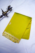 Lime Yellow Banarasi Soft Kataan Silk Saree with Antique Gold Fan-Motif Border (RLSS-274)
