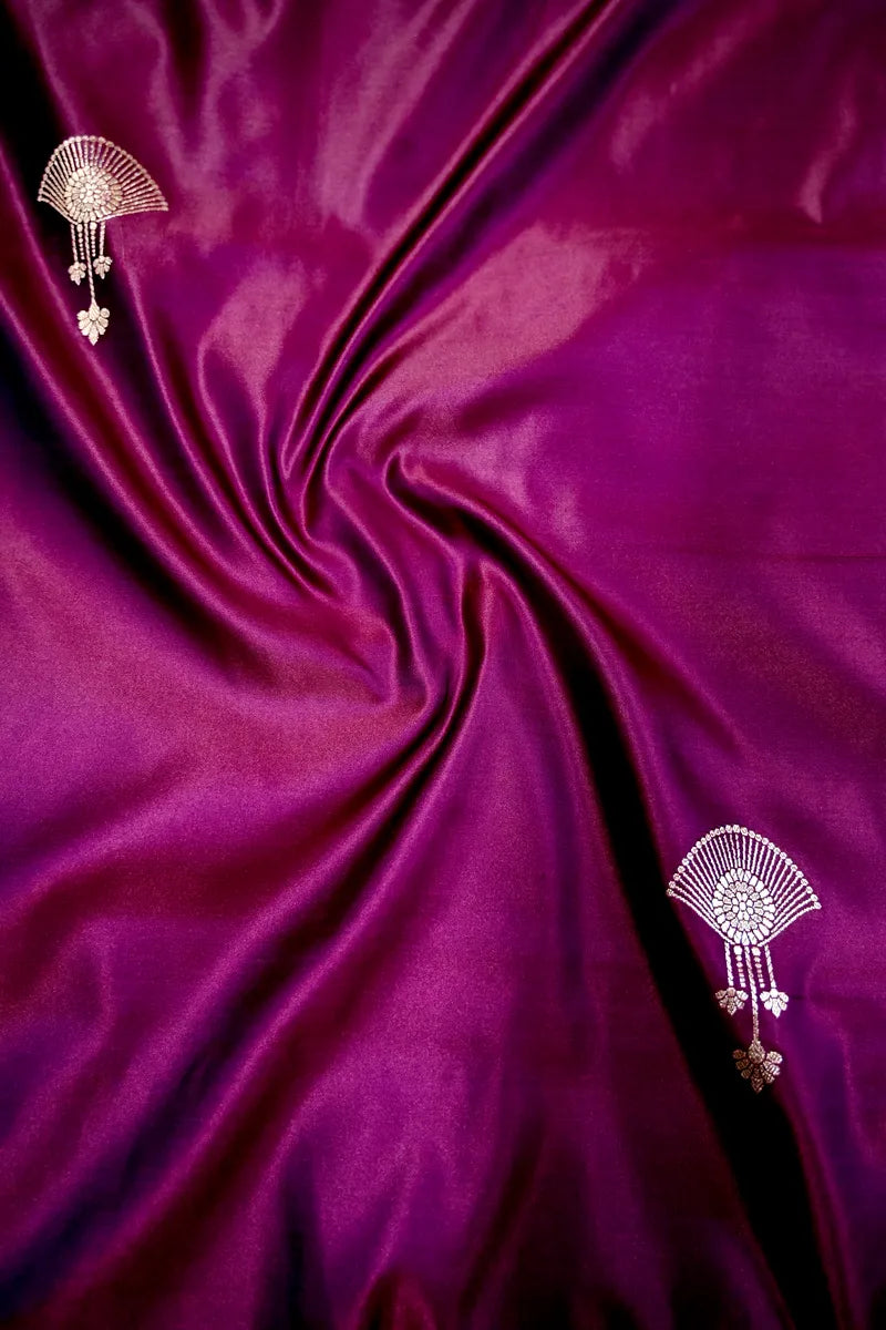 Deep Wine Purple Banarasi Kataan Silk Saree with Antique Golden Motif Border (RLSS-275)