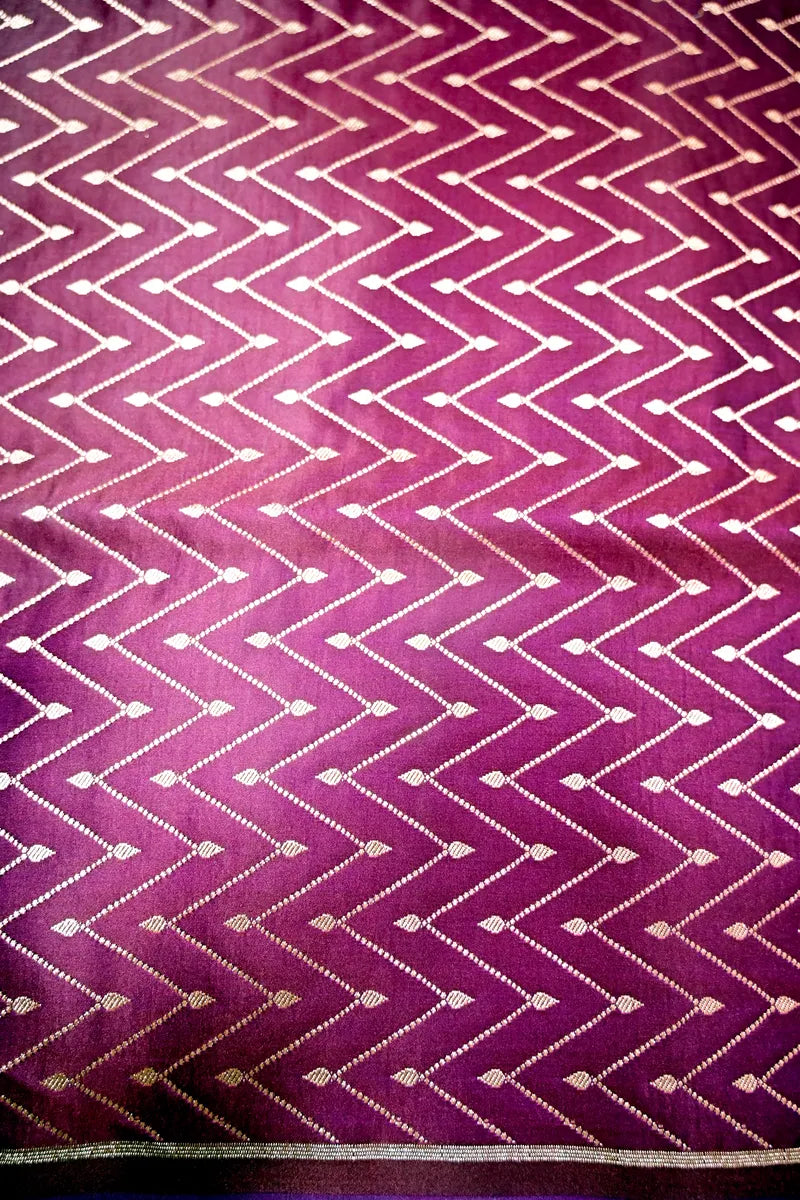 Deep Wine Purple Banarasi Kataan Silk Saree with Antique Golden Motif Border (RLSS-275)