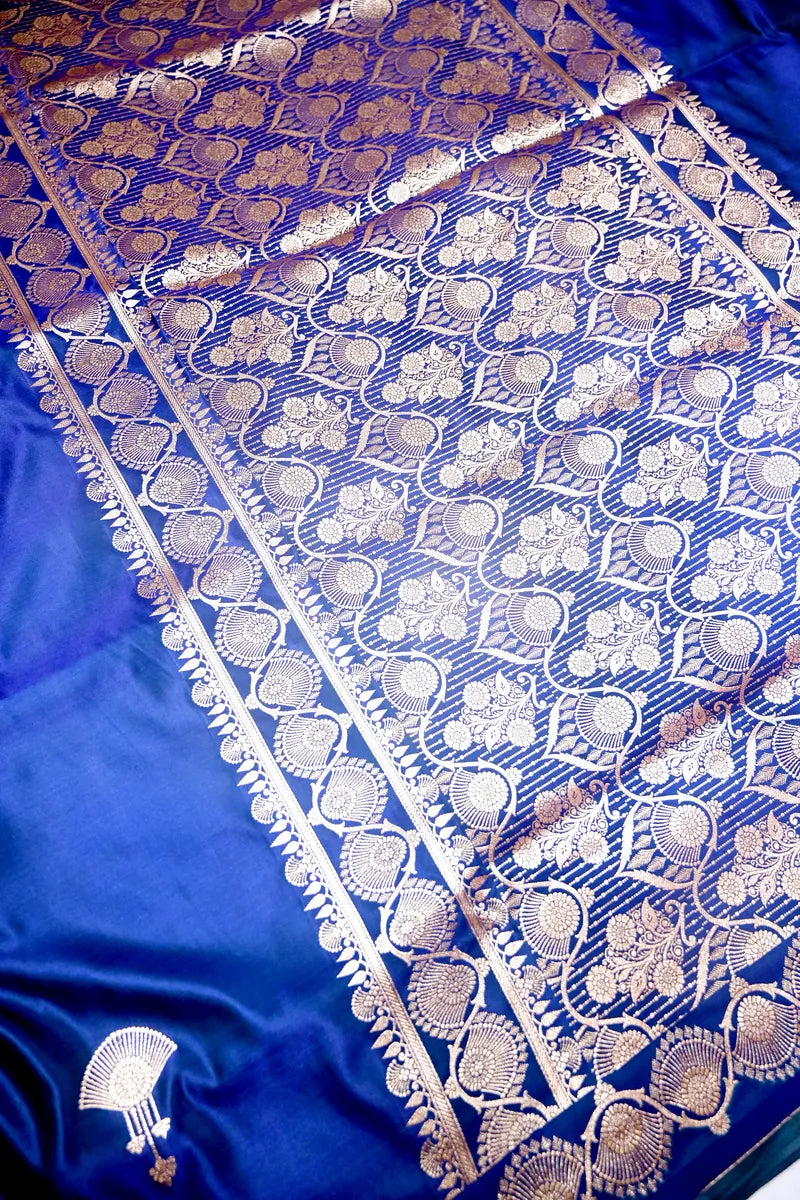 Royal Blue Banarasi Soft Kataan Silk Saree with Antique Golden Motif Border (RLSS-276)