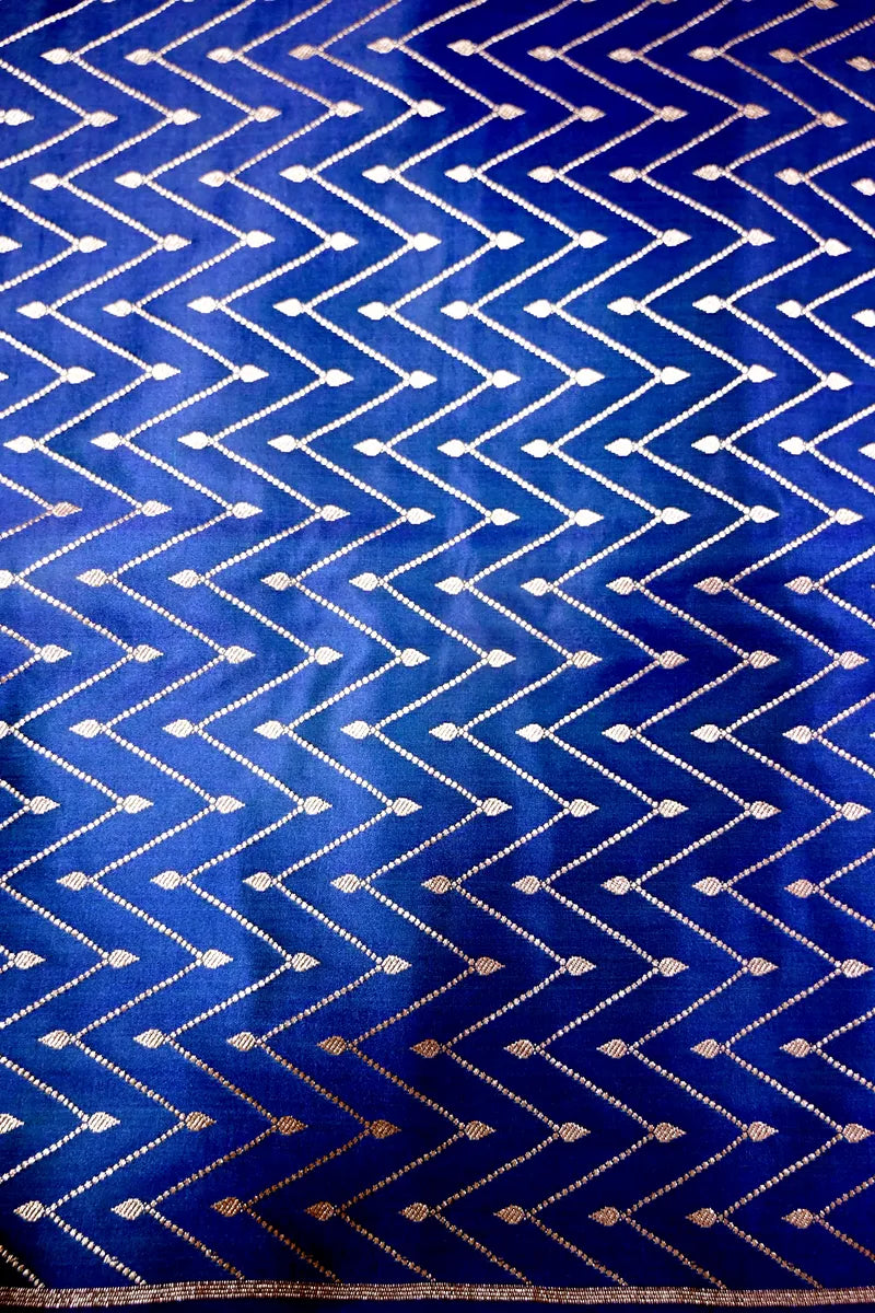 Royal Blue Banarasi Soft Kataan Silk Saree with Antique Golden Motif Border (RLSS-276)