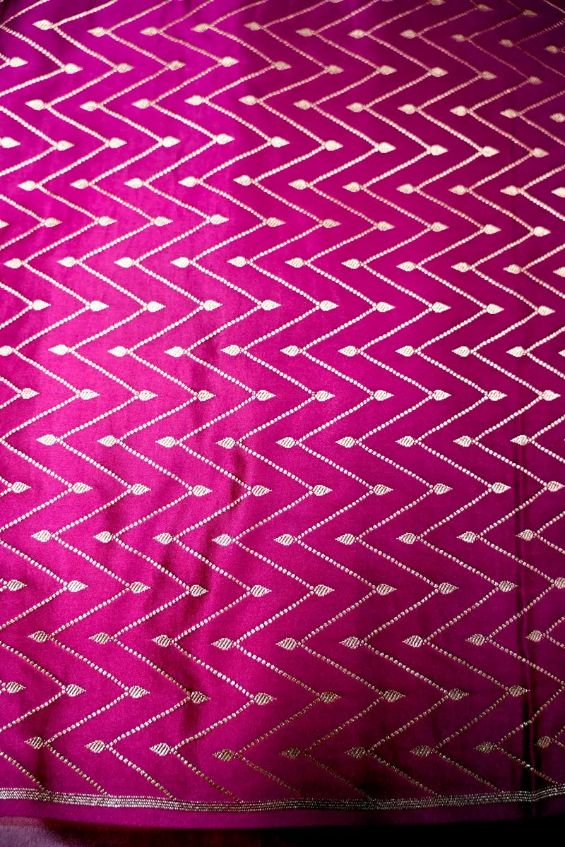 Rani Pink Banarasi Silk Saree with Antique Golden Motif Border (RLSS-278)
