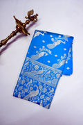 Sky Blue Banarasi Kataan Silk Saree with Silver Zari Mayur (Peacock) Jaal (RLSS-291)