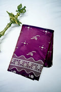 Deep Wine Plum Banarasi Silk Saree with Scalloped Silver Zari Floral Border(RLSS-288)