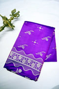 Royal Purple Banarasi Silk Saree with Scalloped Golden Zari Floral Border (RLSS-285)