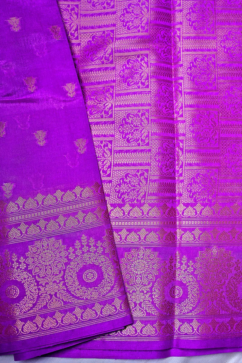 Deep Violet Banarasi Silk Saree with Silver Zari Floral Bootis & Mandala Border(RLSS-236)