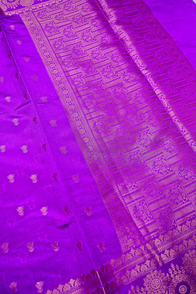 Deep Violet Banarasi Silk Saree with Silver Zari Floral Bootis & Mandala Border(RLSS-236)