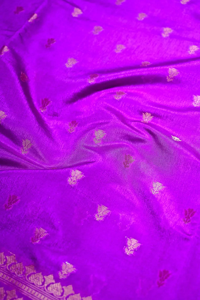 Deep Violet Banarasi Silk Saree with Silver Zari Floral Bootis & Mandala Border(RLSS-236)