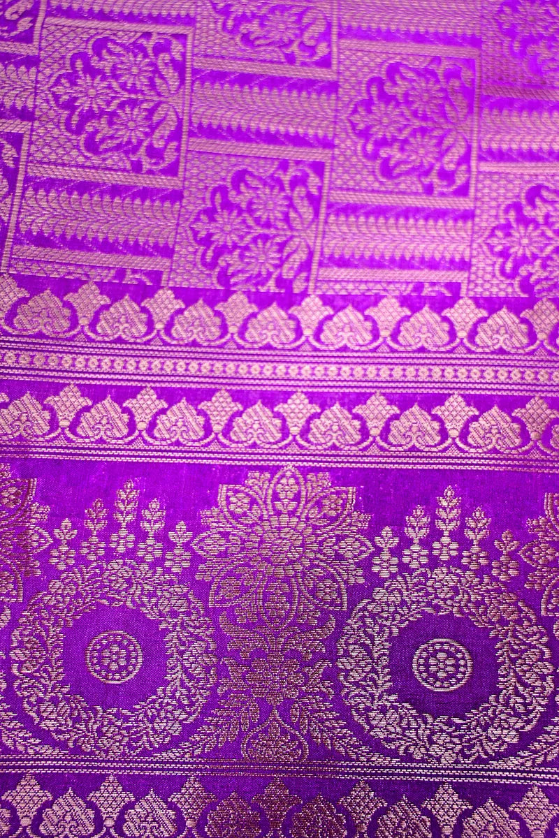 Deep Violet Banarasi Silk Saree with Silver Zari Floral Bootis & Mandala Border(RLSS-236)