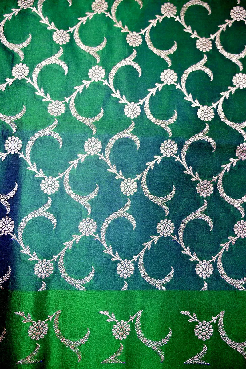 Emerald Green Banarasi Silk Saree with Scalloped Golden Zari Floral Border(RLSS-287)