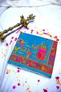 Royal Turquoise Designer Banarasi Pashmeena Silk Saree with Intricate Red Meenakari Tapestry Border(RLSS-227)