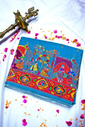 Teal Blue Banarasi Pashmeena Silk Saree with Royal Court & Garden Meenakari Pictorial Weave(RLSS-229)