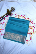 Vibrant Teal Silk Saree featuring Classic Woven Zari Border & Textured Body(RLSS-210)