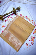 Champagne Gold Banarasi Silk Saree with Intricate Silver Zari Floral Border(RLSS-218)