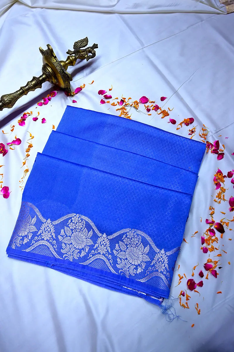 Royal Blue Banarasi Silk Saree with golden zari Cut-Work Scalloped Border(RLSS-197)