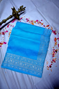 Vibrant Sky Blue Banarasi Silk Saree with Fine Silver Zari Floral Border(RLSS-211)