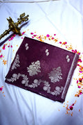 Royal Wine Banarasi Silk Saree with Intricate Silver Zari Floral Motif Border(RLSS-207)